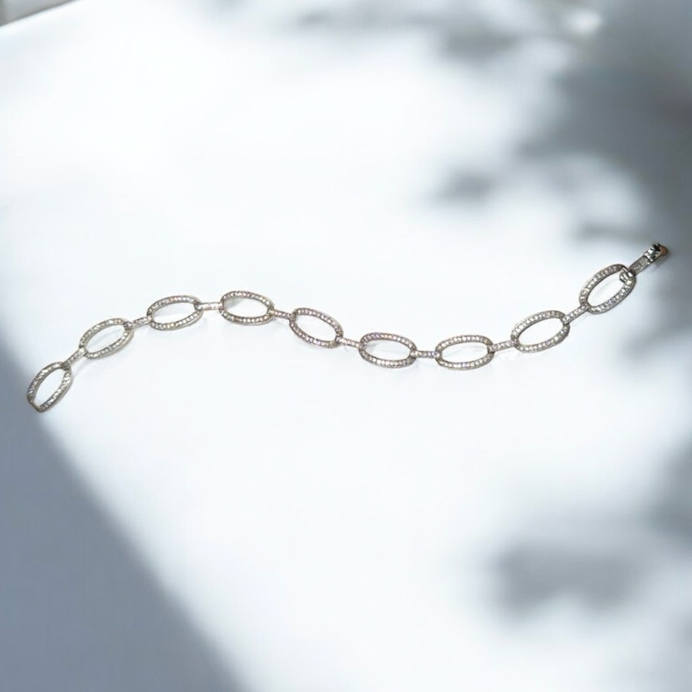 Elegant Link Bracelet 100% Silver 925 stamped, Cubic Zircon shiny crystals ✨